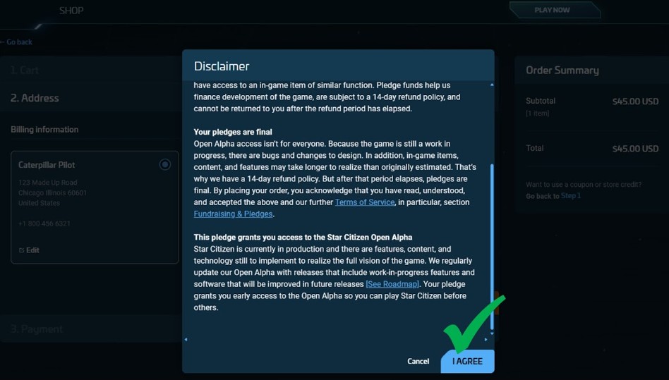 Click 'I Agree' after reading the disclaimer